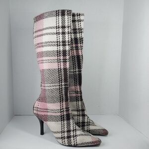 Sam and Libby "Slhotspotbc" Women's size 7.5 M Knee High Fabric Plaid heel Boots